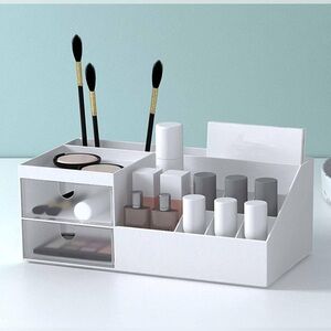 SIXRUN Cosmetic Storage Box, Makeup Organizer w/Drawers for Countertop (White)
